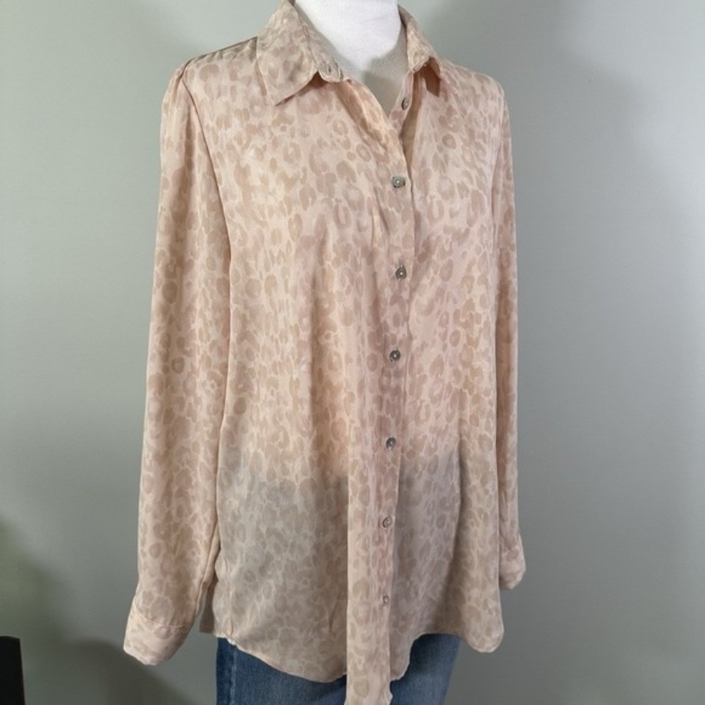 Rachel Zoe Pink Leopard Blouse Large Long Sleeve Button‎ Down - Picture 3 of 9